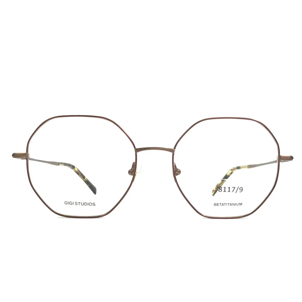 Gigi Studios Eyeglasses Frames ALEGRIA 8117/9 Brown Gold Octagonal 53-17-140